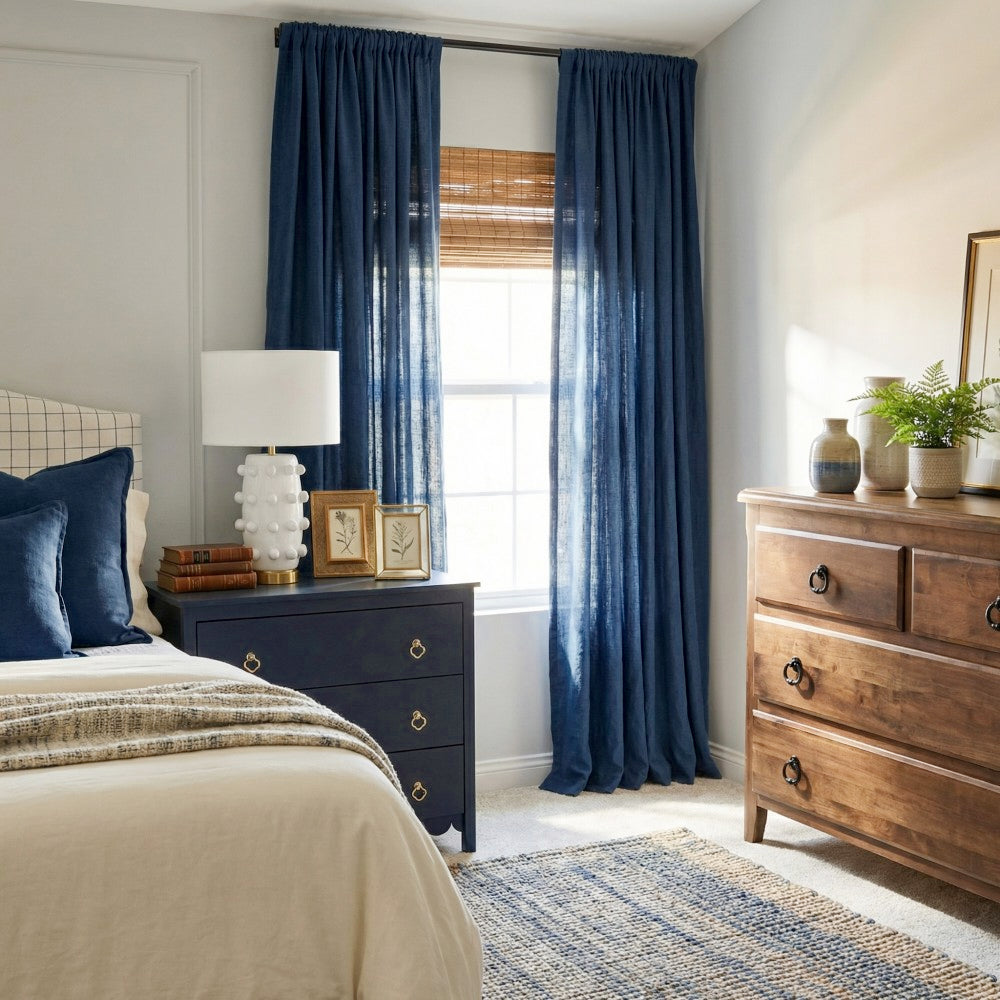 Grasso Green 100% Linen Sheer Curtains