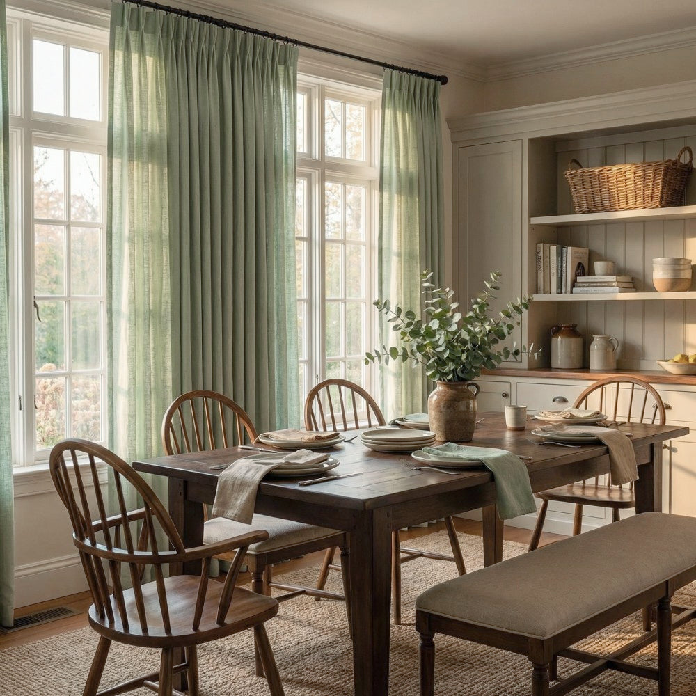 Grasso Green 100% Linen Sheer Curtains