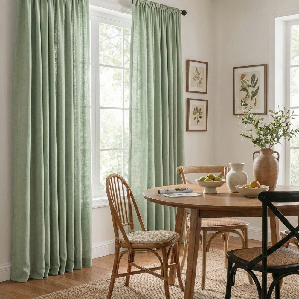 Grasso Green 100% Linen Sheer Curtains