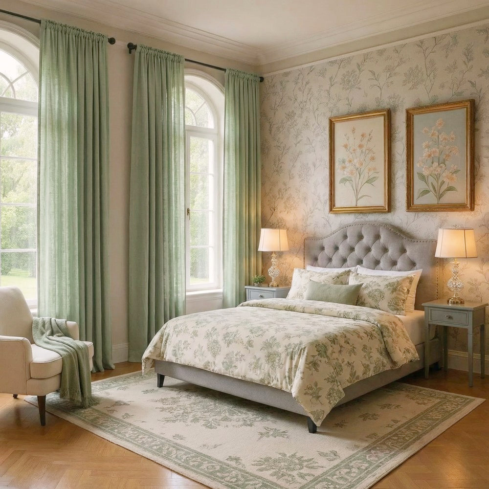 Grasso Green 100% Linen Sheer Curtains