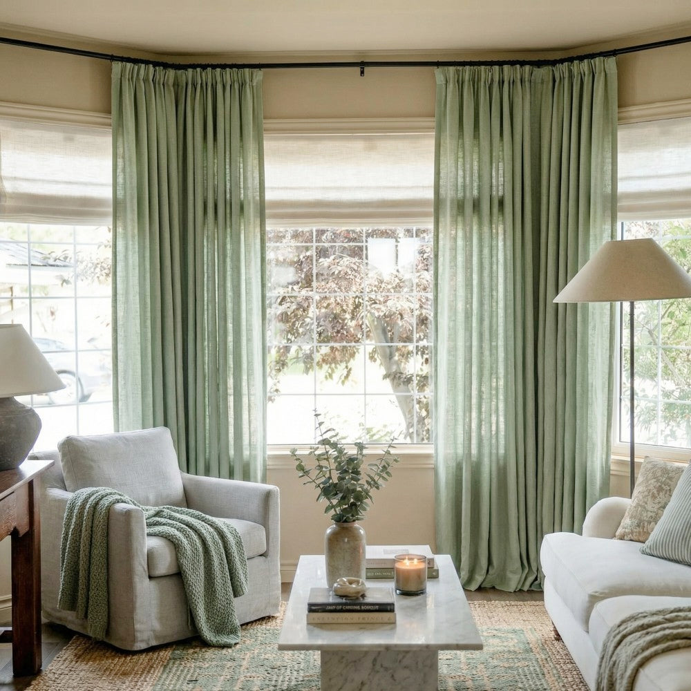 Grasso Green 100% Linen Sheer Curtains