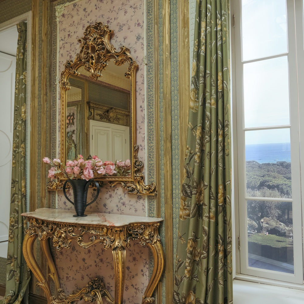 Cheyenne Green Bold Peony Floral Jacquard Curtains