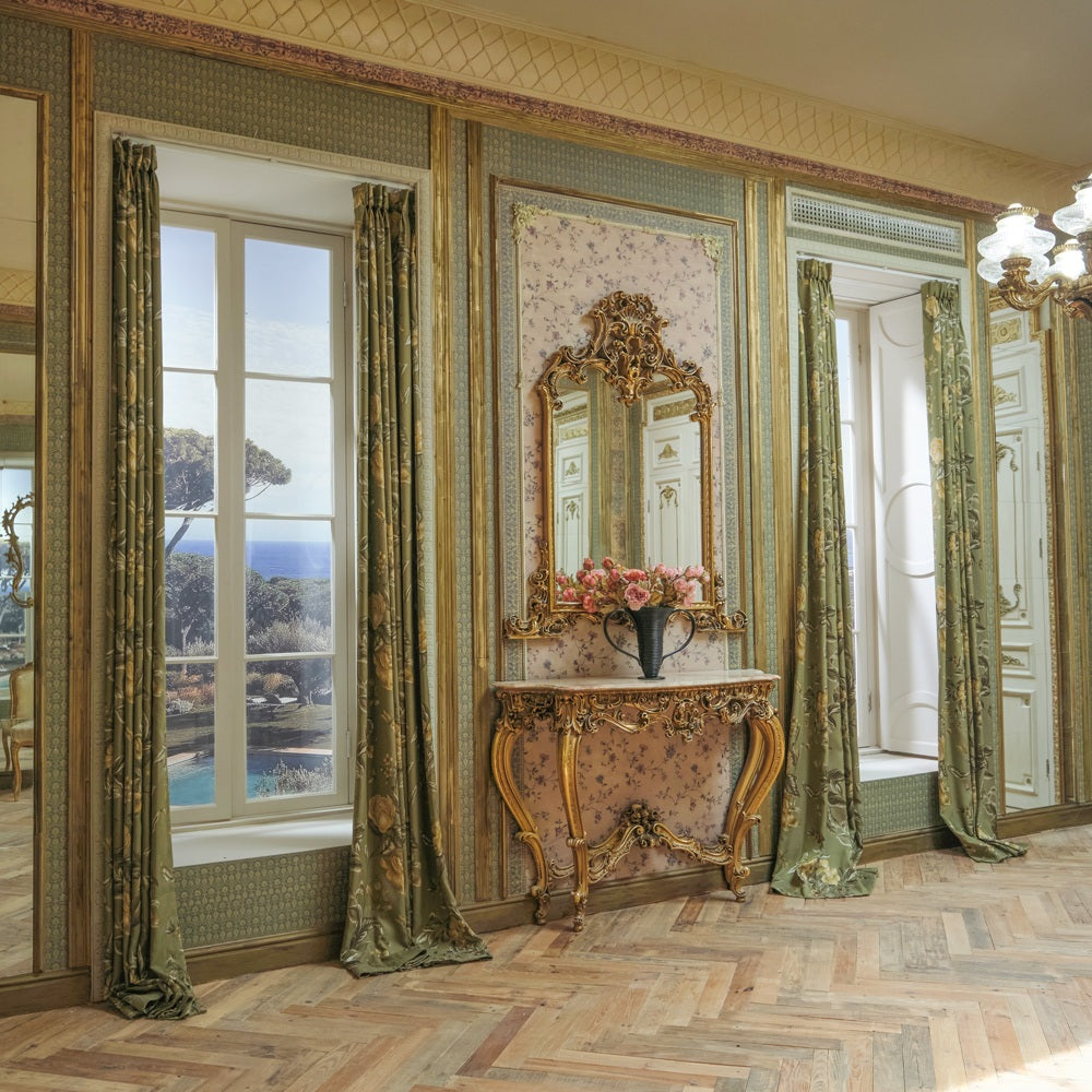 Cheyenne Green Bold Peony Floral Jacquard Curtains