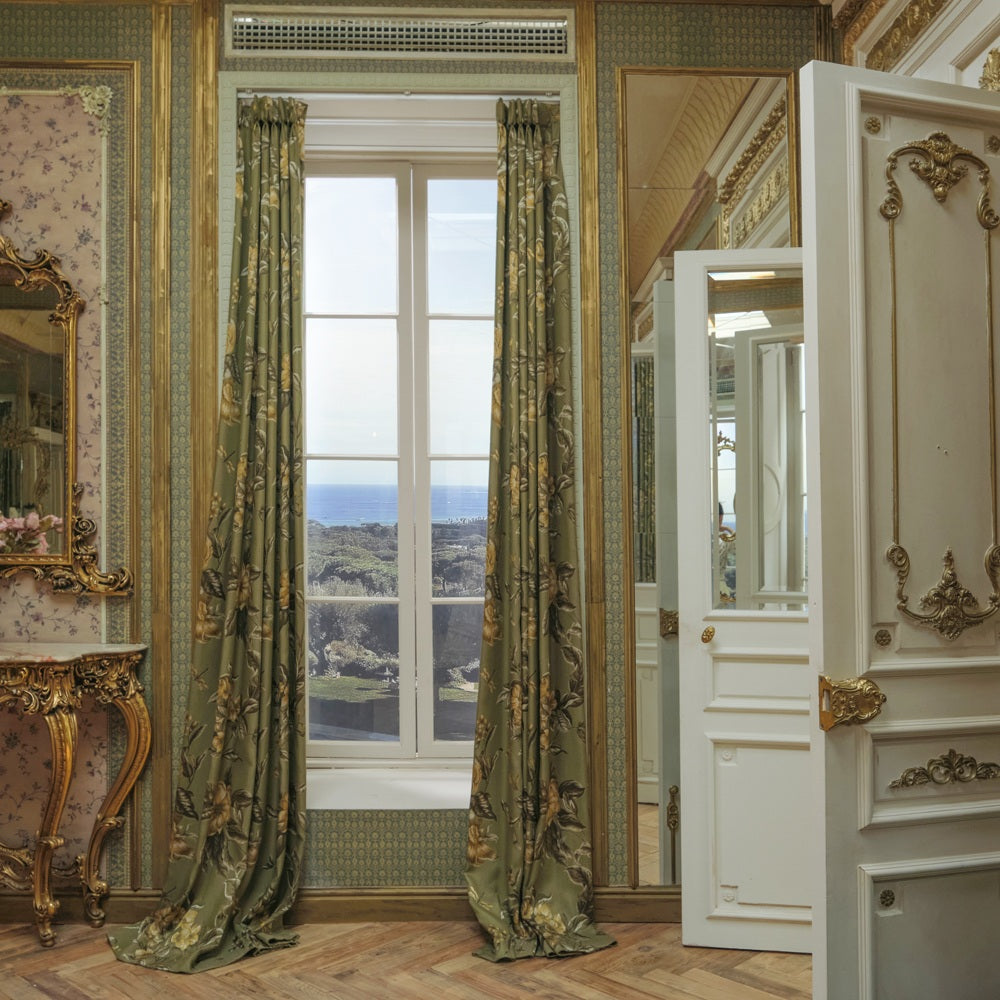 Cheyenne Green Bold Peony Floral Jacquard Curtains