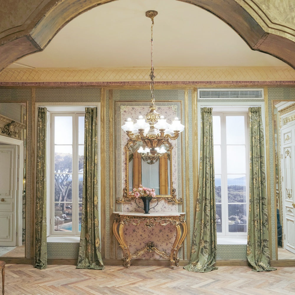 Cheyenne Green Bold Peony Floral Jacquard Curtains