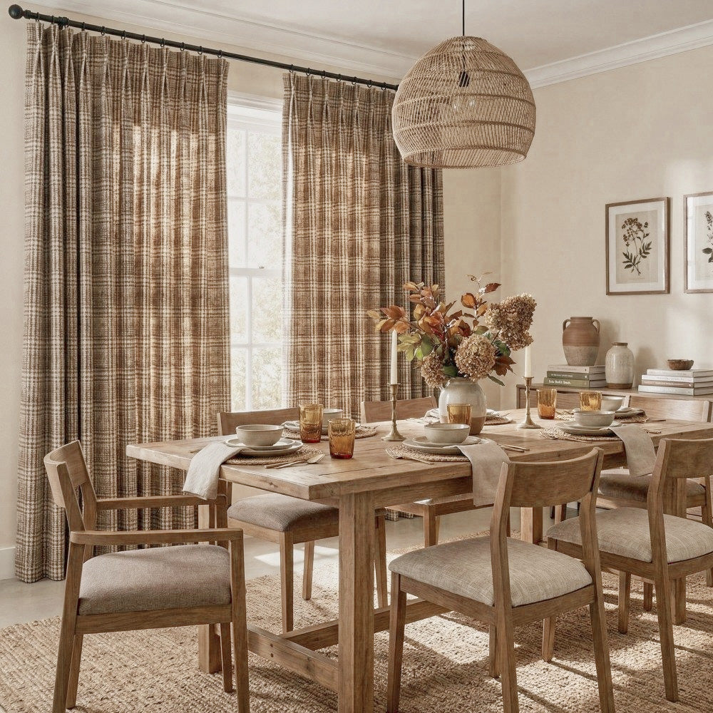 Hadley Modern Vintage Brown Plaid Curtains