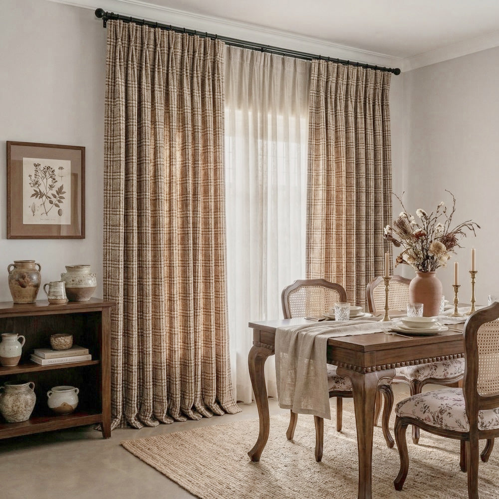 Hadley Modern Vintage Brown Plaid Curtains