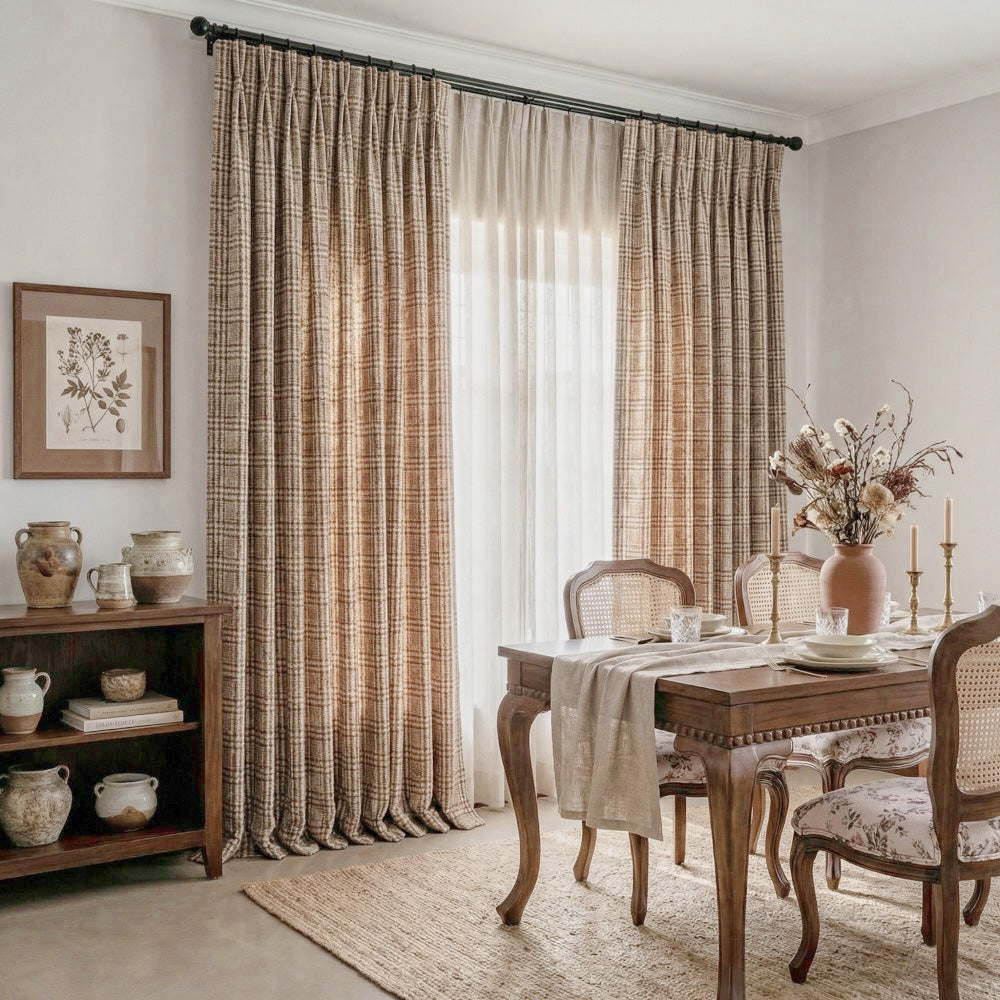 Hadley Modern Vintage Brown Plaid Curtains