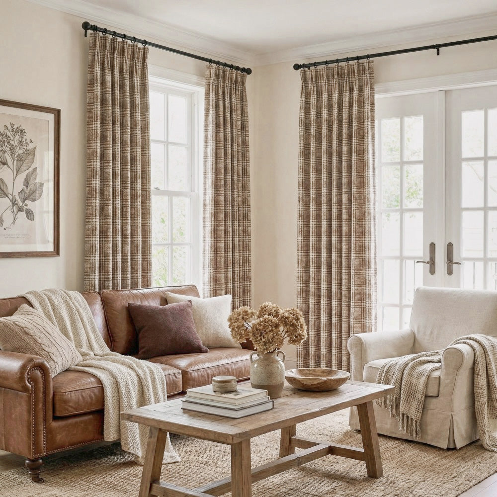 Hadley Modern Vintage Brown Plaid Curtains