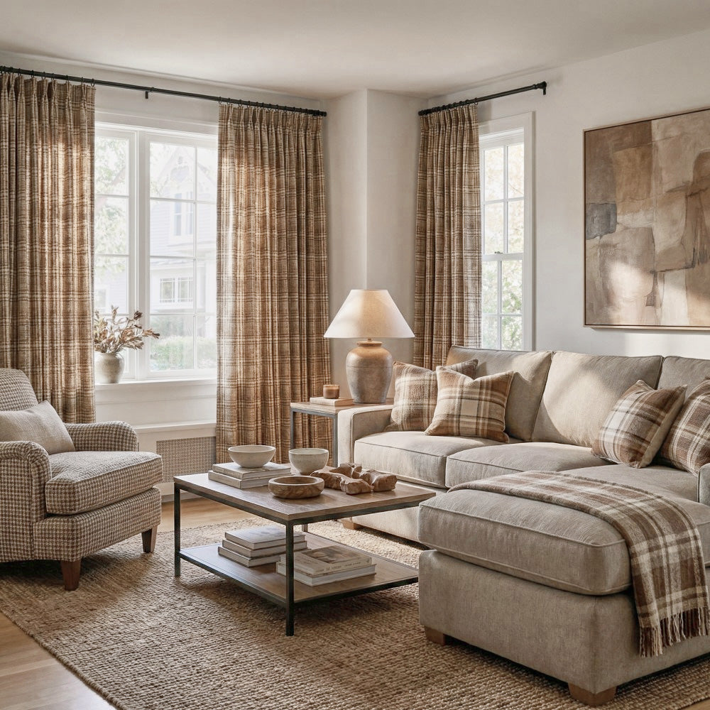 Hadley Modern Vintage Brown Plaid Curtains