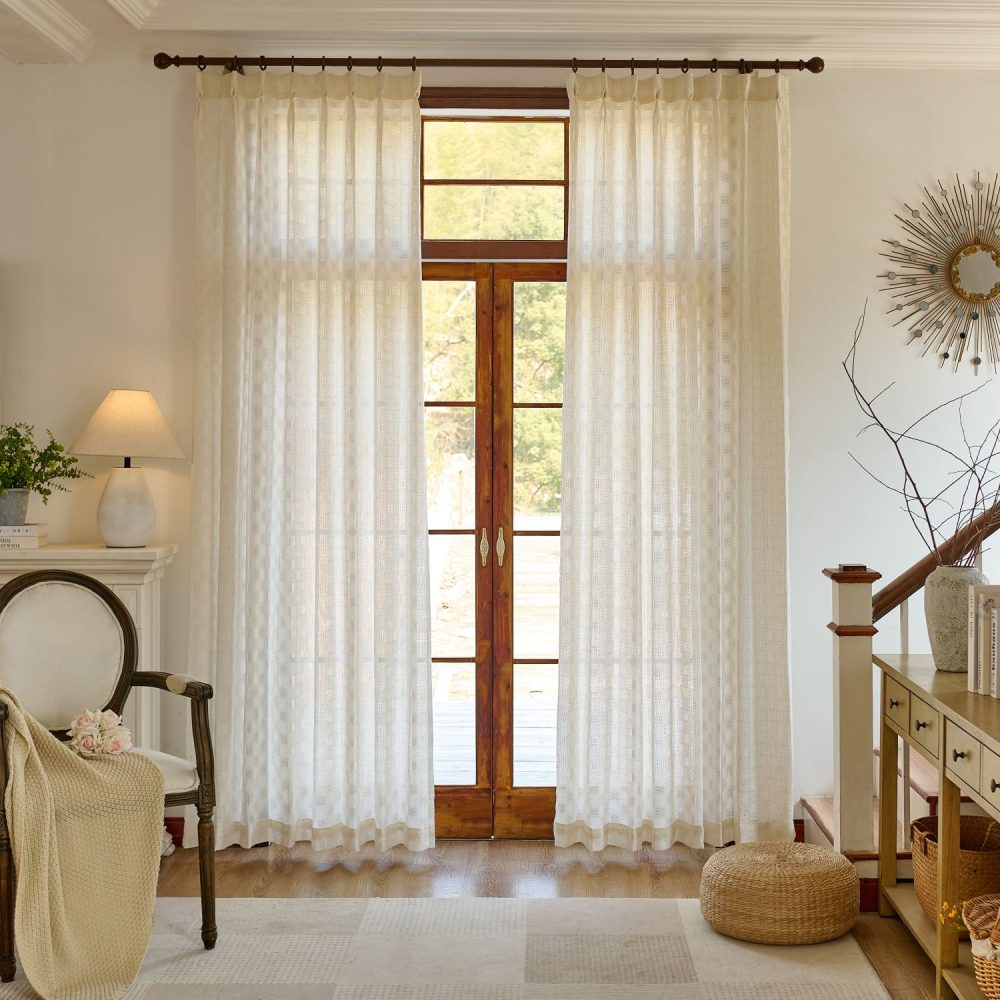 Harlow Plaid Textured Linen Sheer Curtains