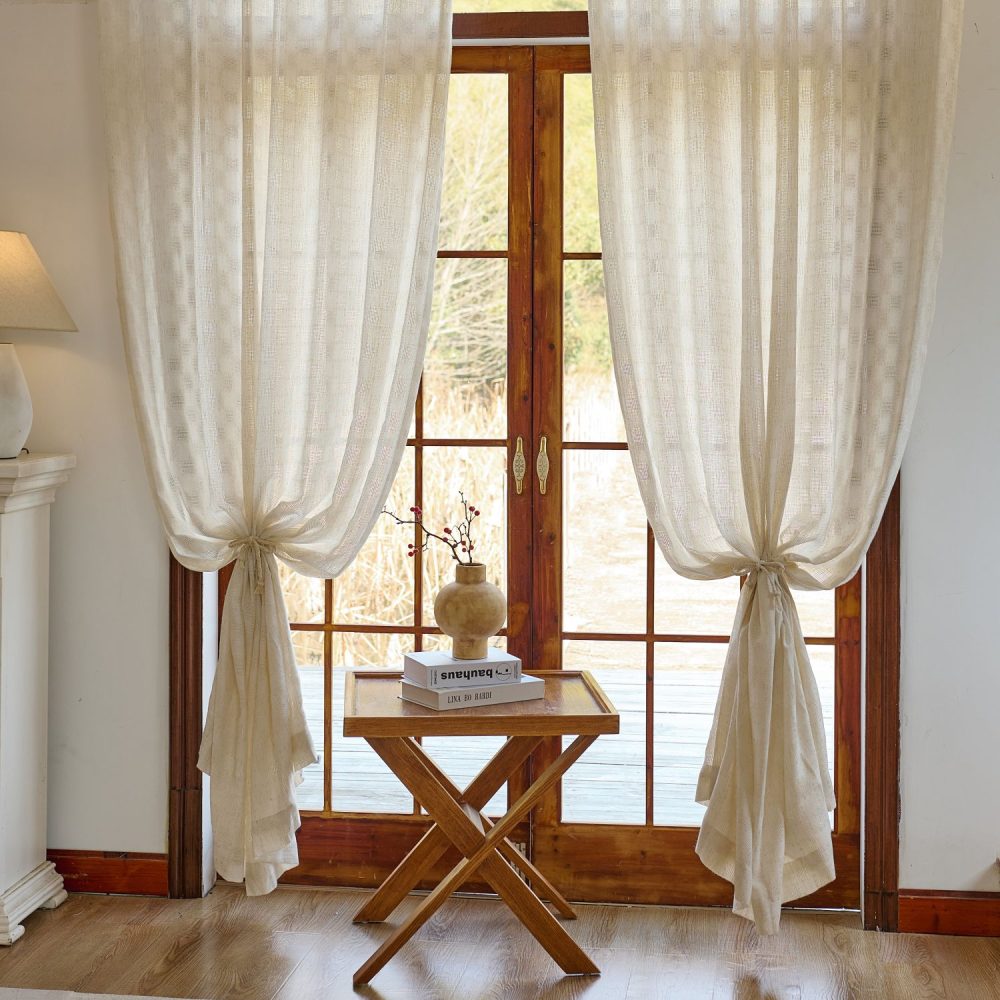 Harlow Plaid Textured Linen Sheer Curtains