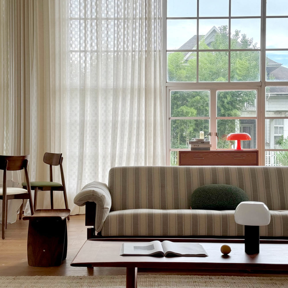 Harlow Plaid Textured Linen Sheer Curtains