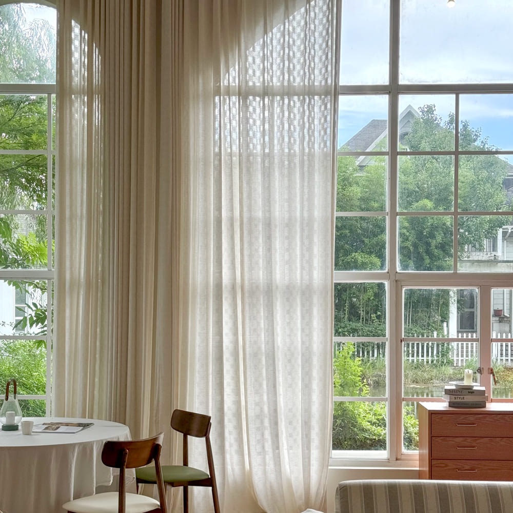 Harlow Plaid Textured Linen Sheer Curtains