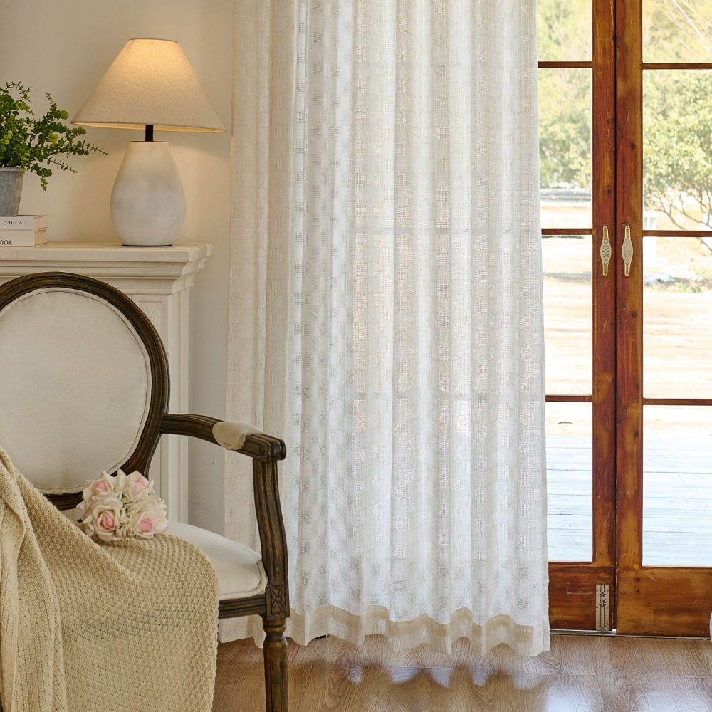 Harlow Plaid Textured Linen Sheer Curtains