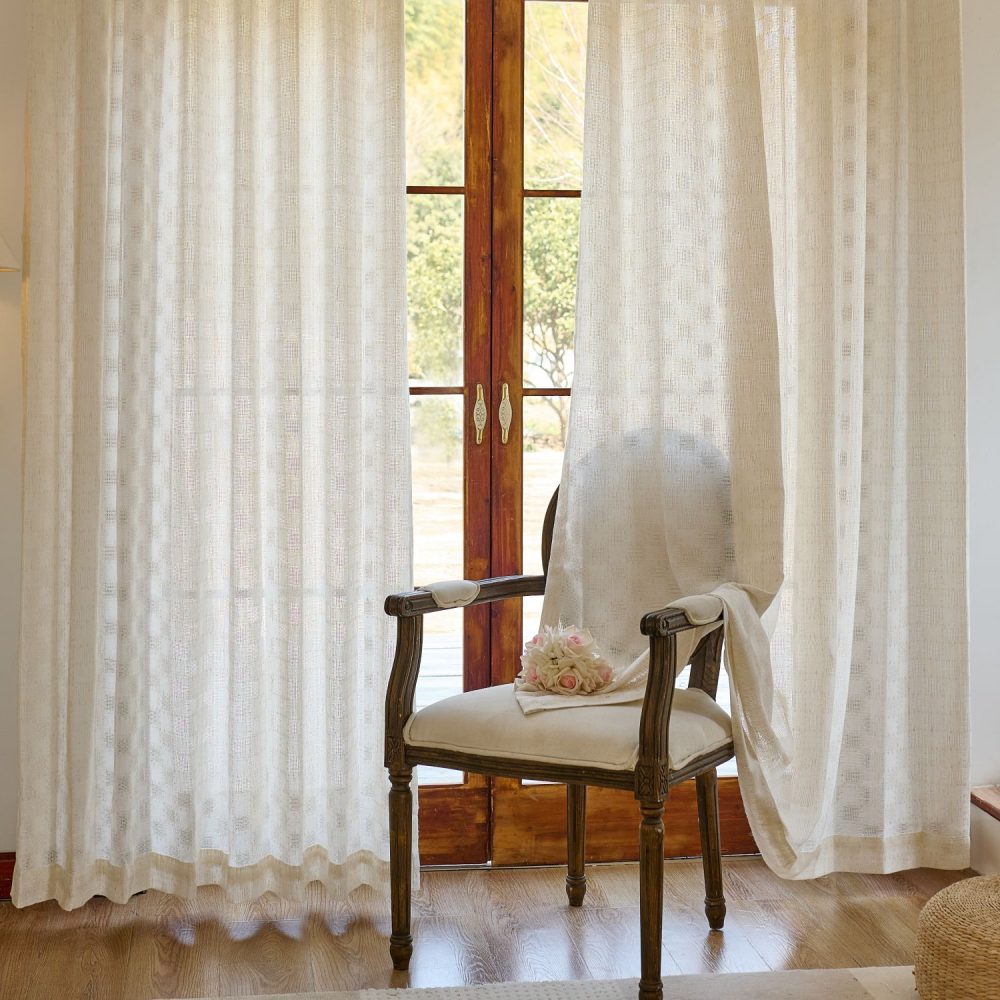 Harlow Plaid Textured Linen Sheer Curtains