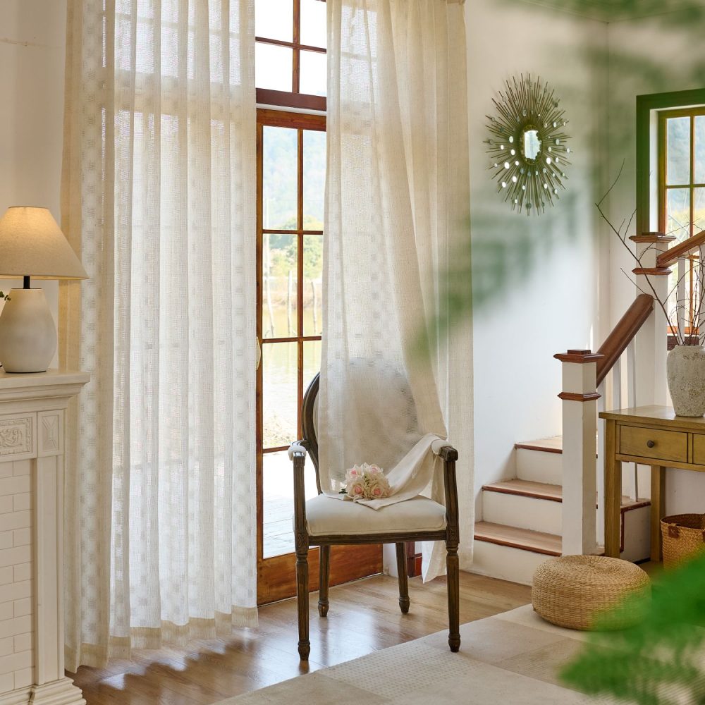 Harlow Plaid Textured Linen Sheer Curtains