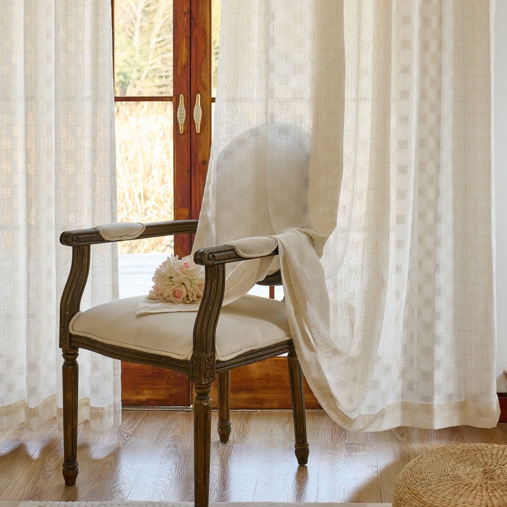 Harlow Plaid Textured Linen Sheer Curtains
