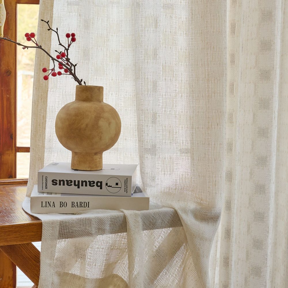 Harlow Plaid Textured Linen Sheer Curtains