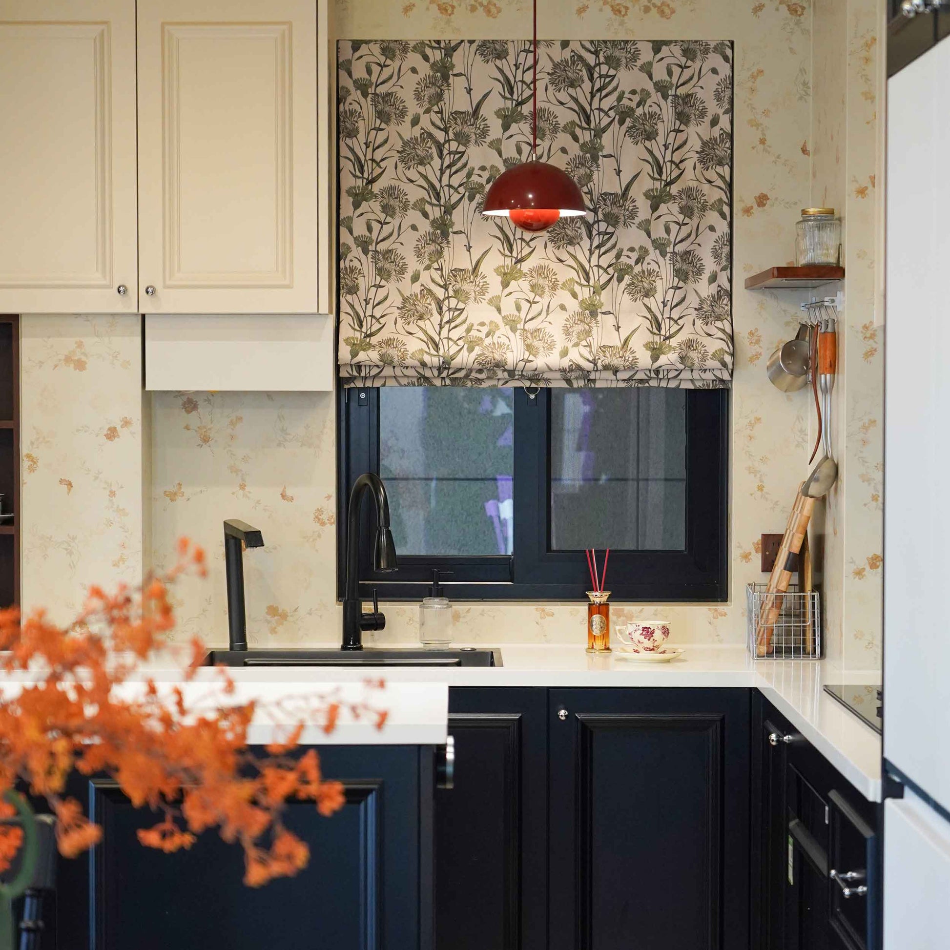 Julia Sage Floral Custom Roman Shade