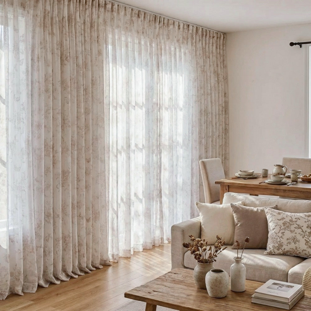 Ivanna Farmhouse Floral Toile Print Sheer Curtains
