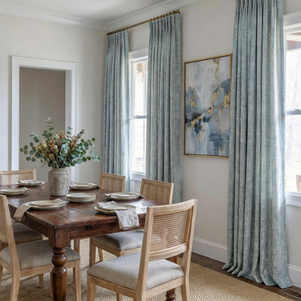 Jade Haze Blue Golden Metallic Curtains