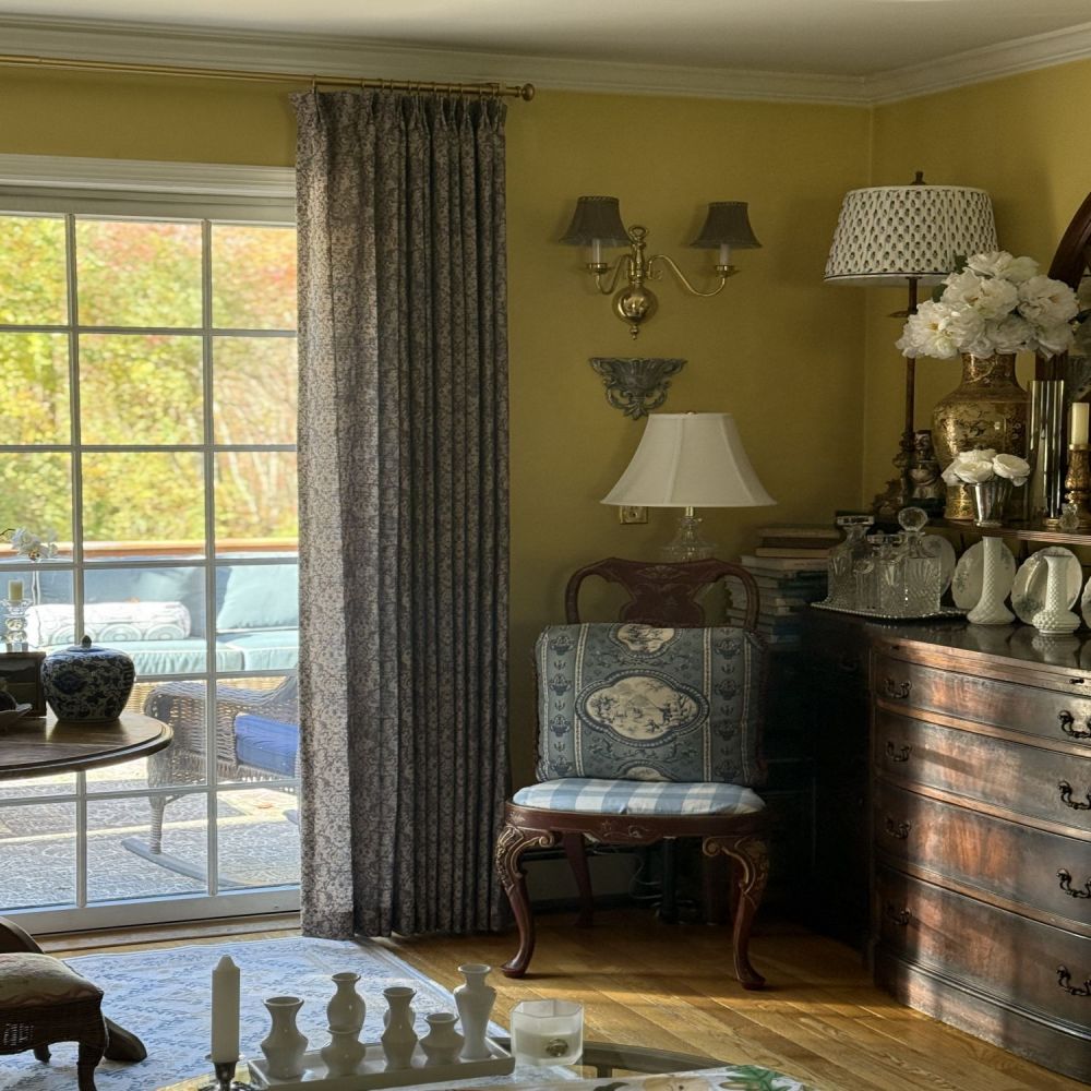 Josephine Printed Damask Linen Custom Curtains