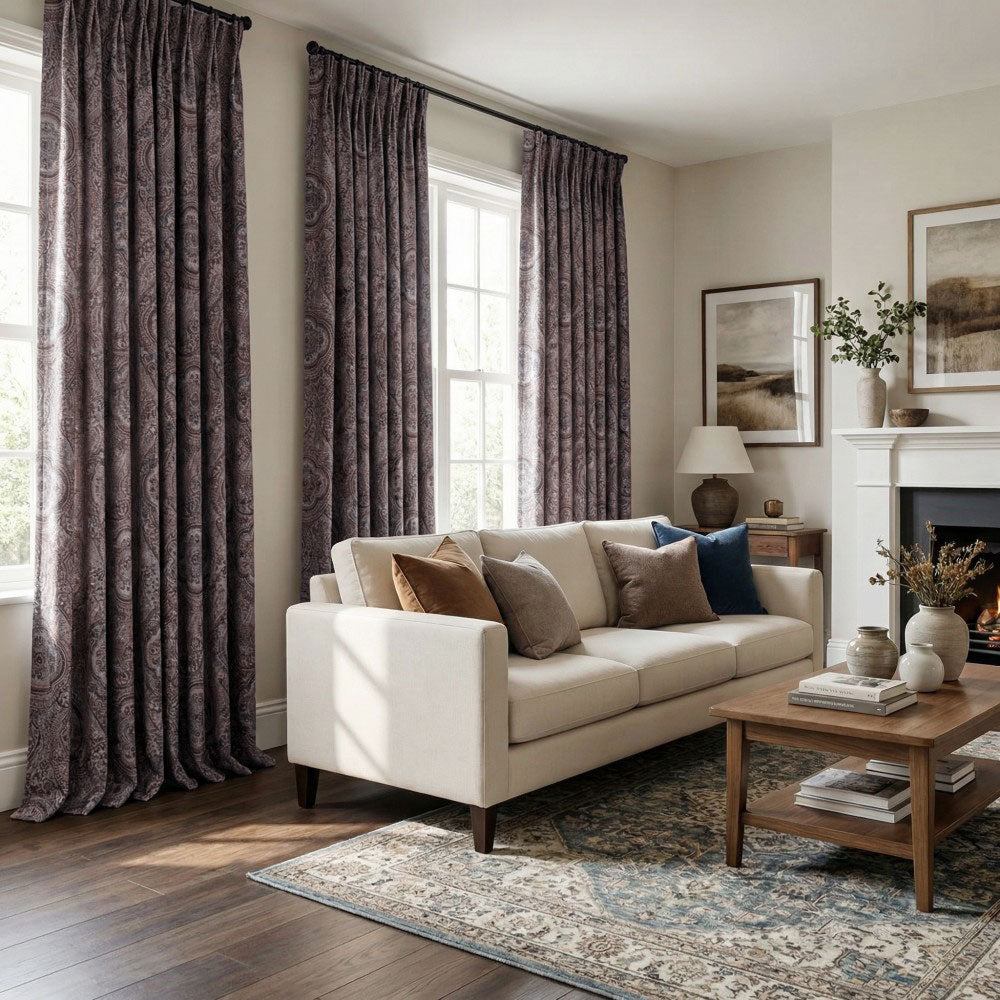 Jules Dark Purple Damask Curtains