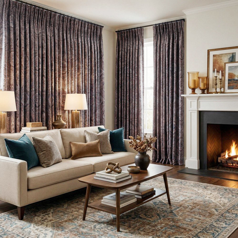 Jules Dark Purple Damask Curtains