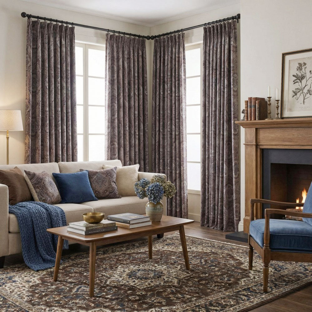 Jules Dark Purple Damask Curtains