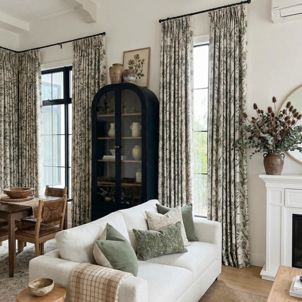 Julia Green Printed Sage Floral Curtains