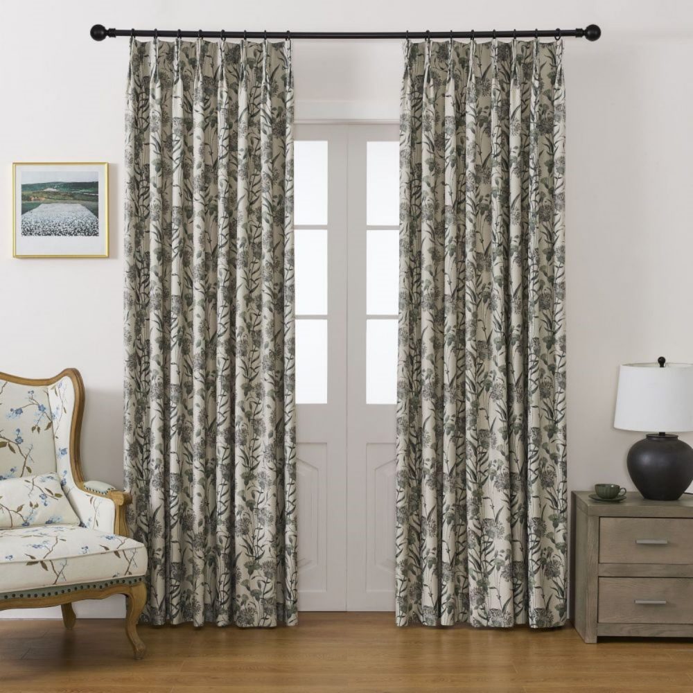 Julia Green Printed Sage Floral Curtains
