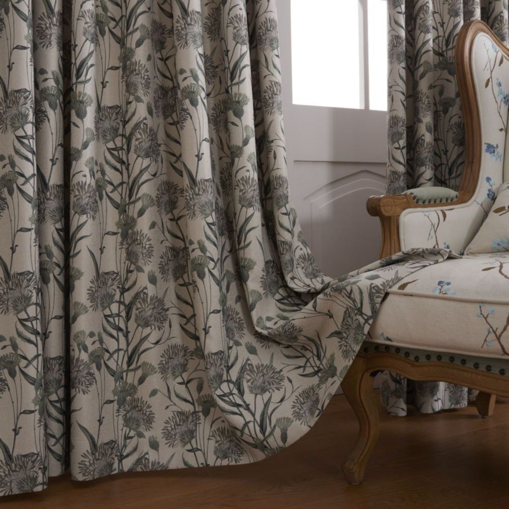 Julia Green Printed Sage Floral Curtains