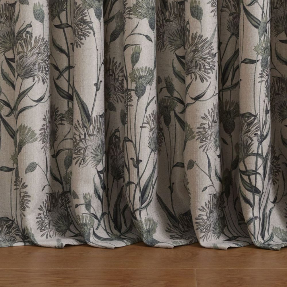 Julia Green Printed Sage Floral Curtains