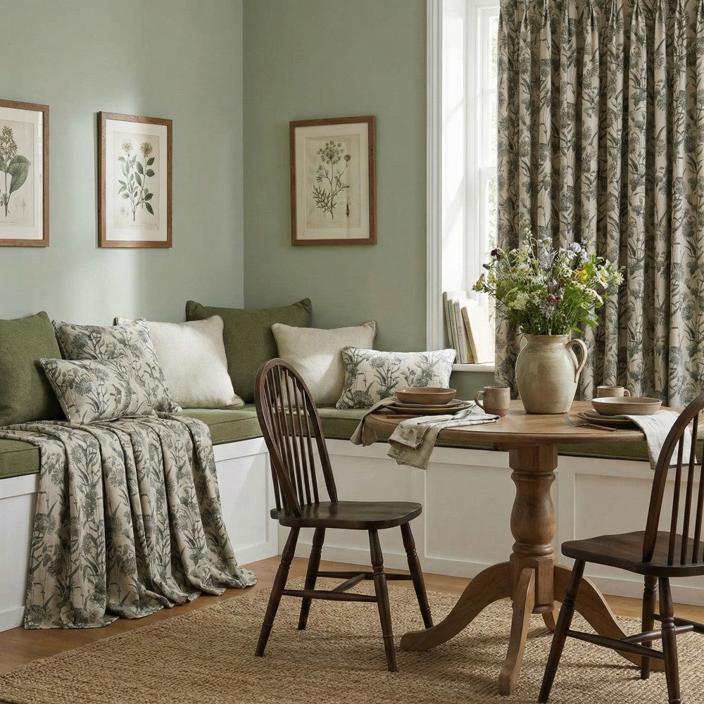 Julia Green Printed Sage Floral Curtains