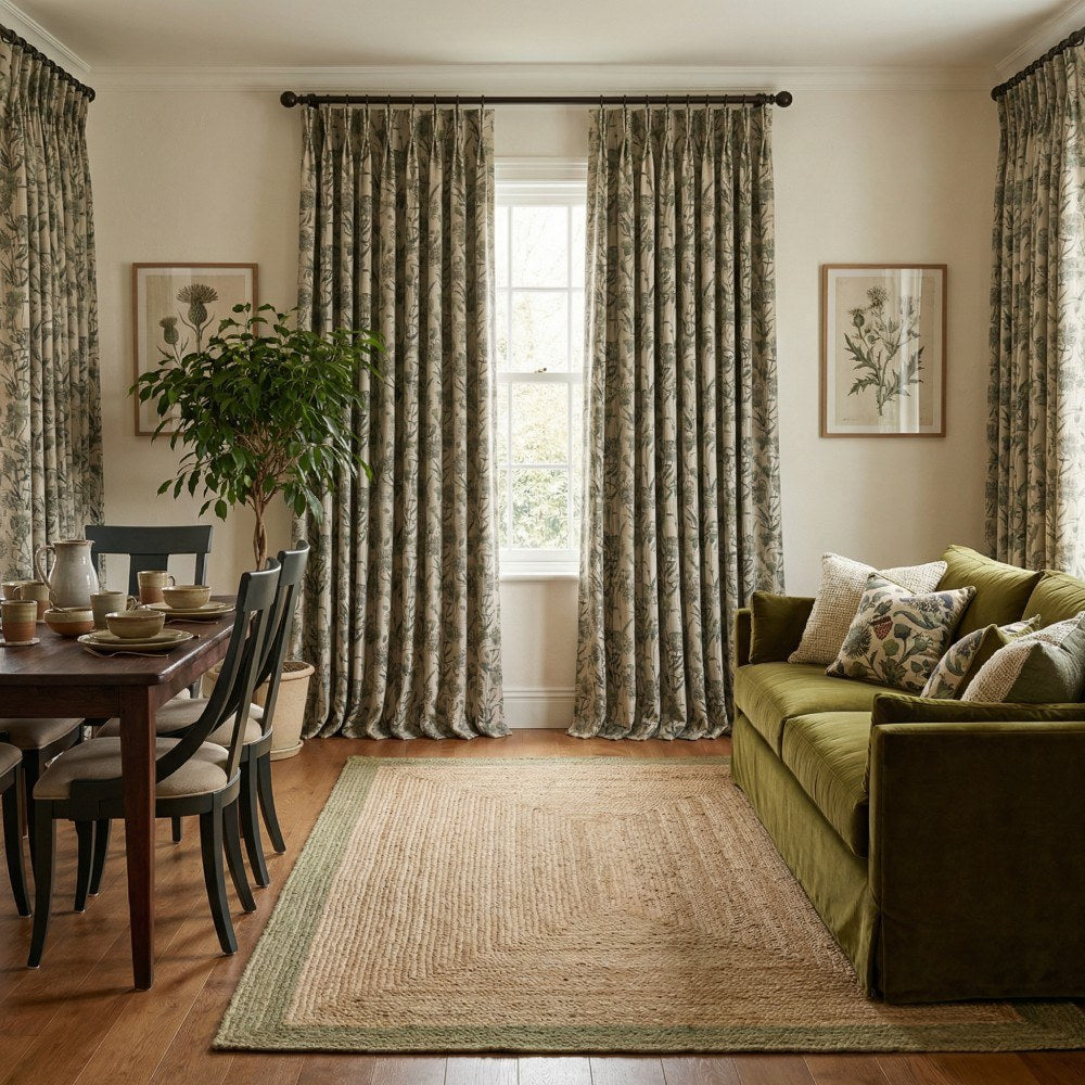 Julia Green Printed Sage Floral Curtains
