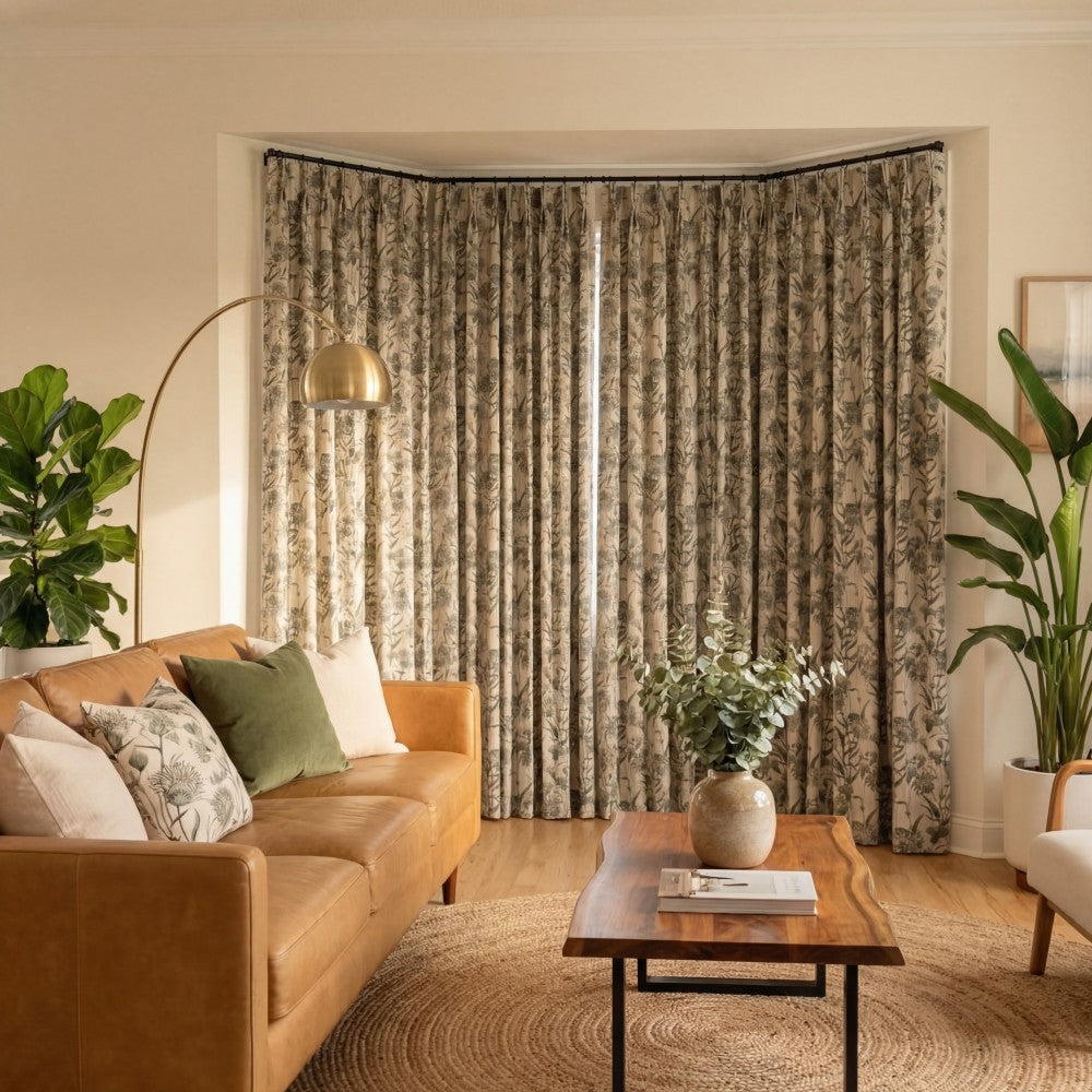 Julia Green Printed Sage Floral Curtains