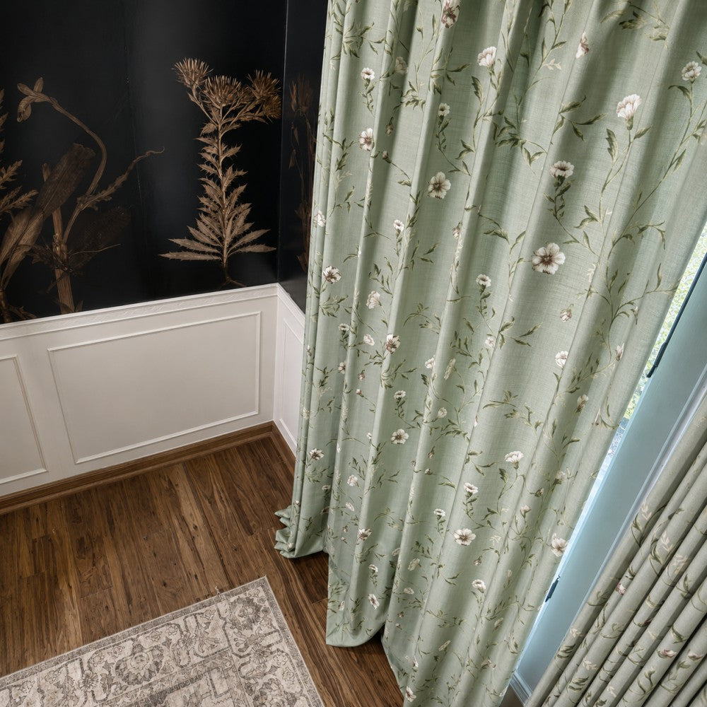 Jussi Pastoral Style Sage Floral Curtains