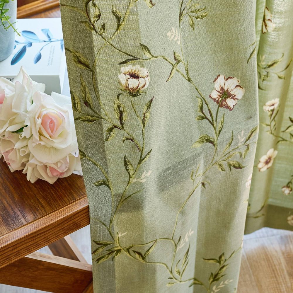 Jussi Pastoral Style Sage Floral Curtains