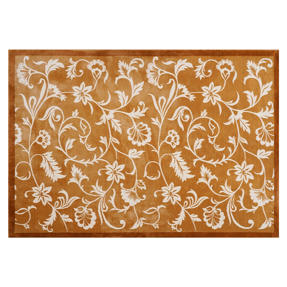 Kamy Warm Ochre Botanical Scroll Polypropylene Rug