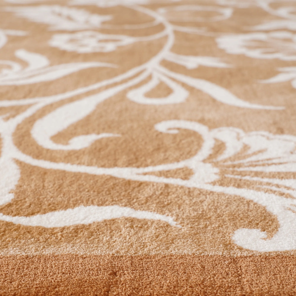 Kamy Warm Ochre Botanical Scroll Polypropylene Rug