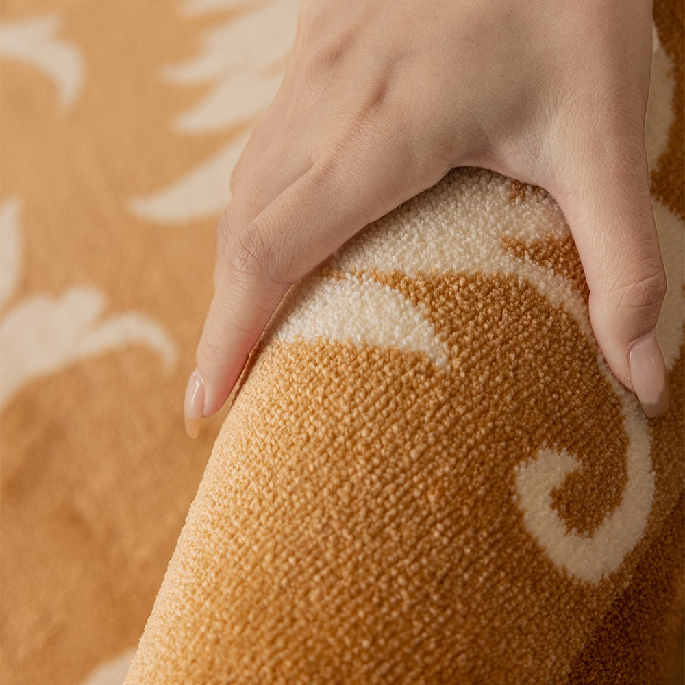 Kamy Warm Ochre Botanical Scroll Polypropylene Rug