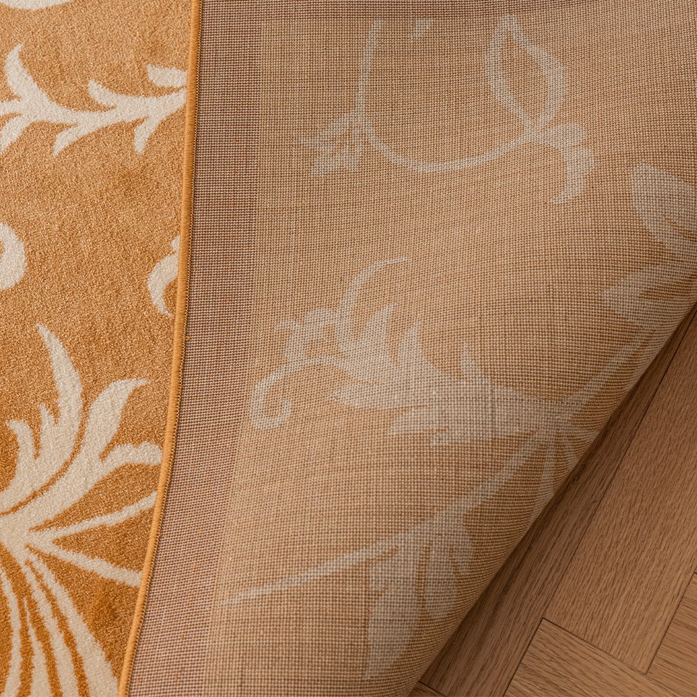 Kamy Warm Ochre Botanical Scroll Polypropylene Rug