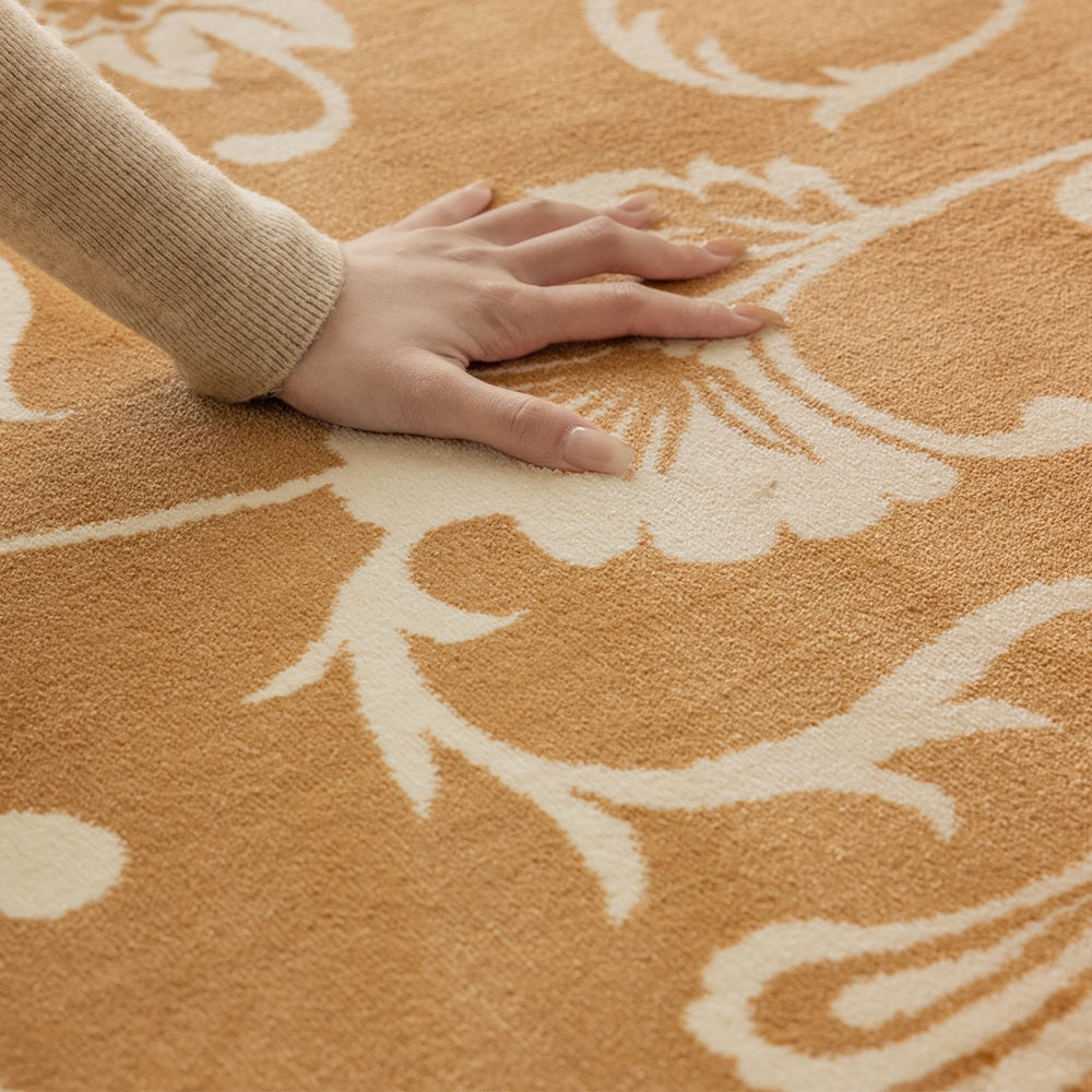 Kamy Warm Ochre Botanical Scroll Polypropylene Rug