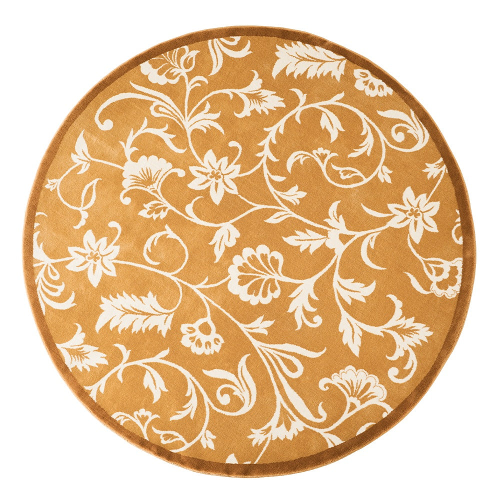 Kamy Warm Ochre Botanical Scroll Polypropylene Rug