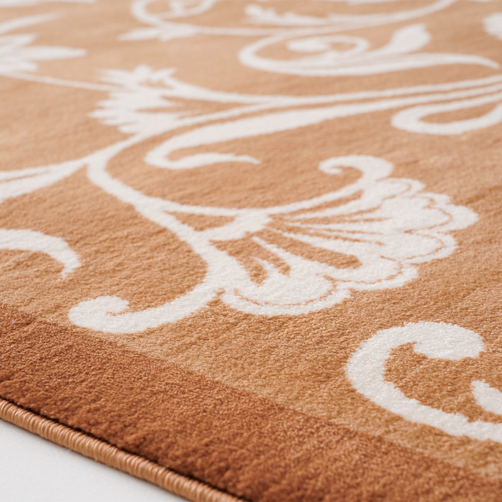Kamy Warm Ochre Botanical Scroll Polypropylene Rug