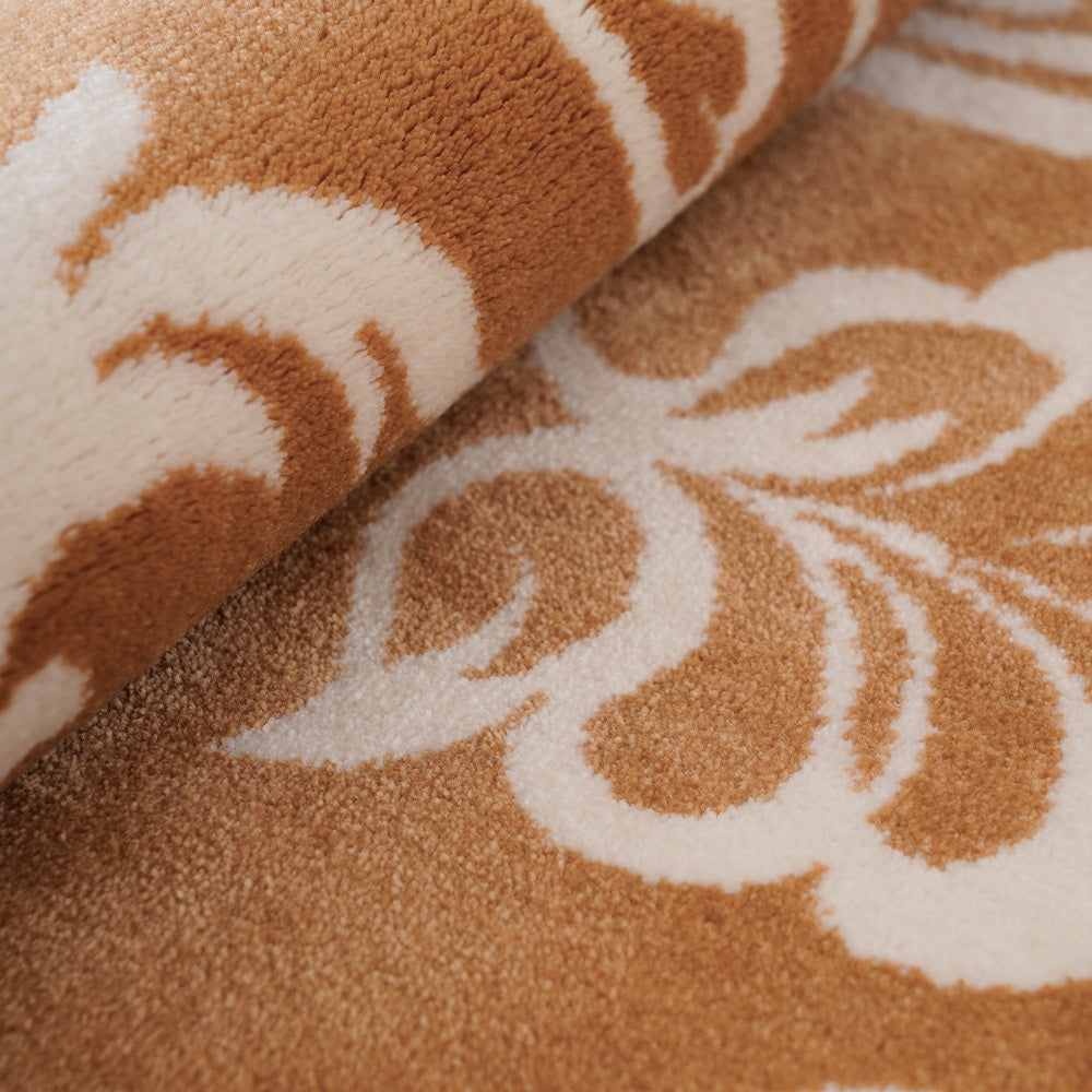 Kamy Warm Ochre Botanical Scroll Polypropylene Rug
