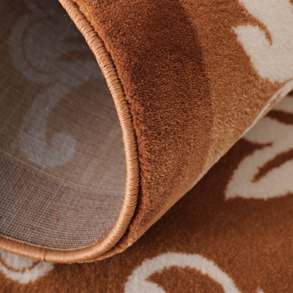 Kamy Warm Ochre Botanical Scroll Polypropylene Rug