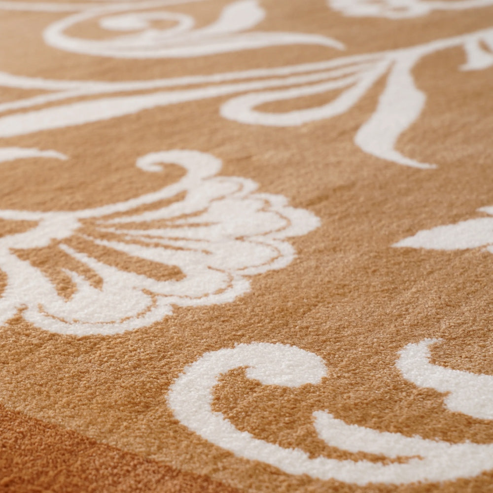 Kamy Warm Ochre Botanical Scroll Polypropylene Rug