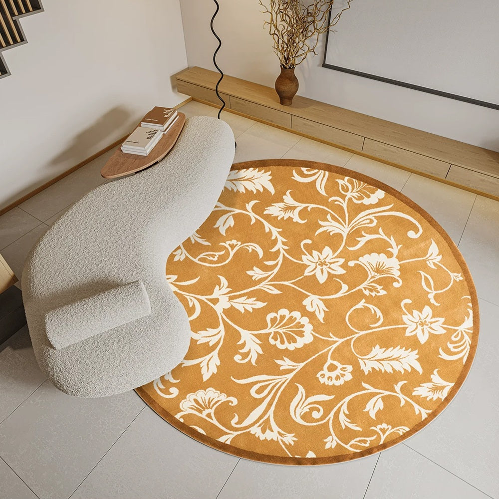 Kamy Warm Ochre Botanical Scroll Polypropylene Rug